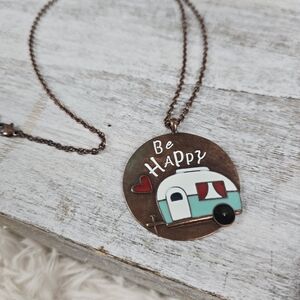 Be Happy Love Camping Pendant and Chain
